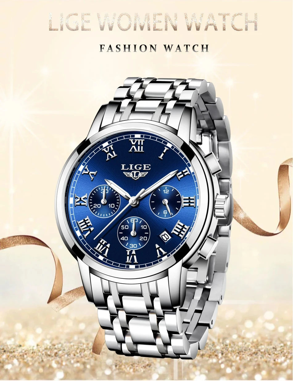 LIGE 2024 New Fashion Women Watches Ladies Top Brand Luxury Creative Steel Women Bracelet Watches Female Quartz Waterproof Watch.