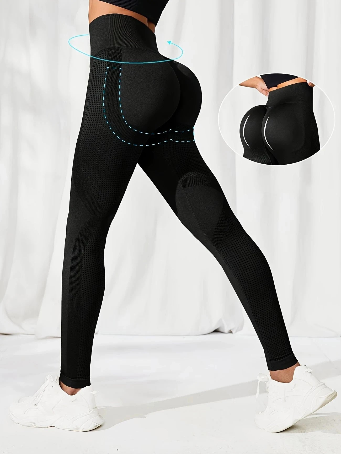 Atmungsaktive Yoga-Leggings mit hoher Taille für Damen, einfarbig, Bauchkontrolle, Sportbekleidung, bequeme Fitness-Studio-Strumpfhose, Activewear.