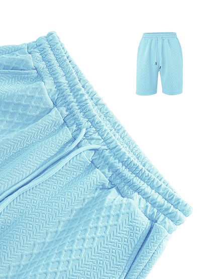 2025 Summer New Men's Casual Sportswear Polo Shirt With A Lapel, Men's Short-sleeved Shirt And Shorts, Jacquard Texture Suit.