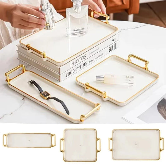 Household Rectangular Light Luxury Tray  Cosmetics Storage Tray Living Room Water Cup Storage Hotel Apartment Storage Tray New.
