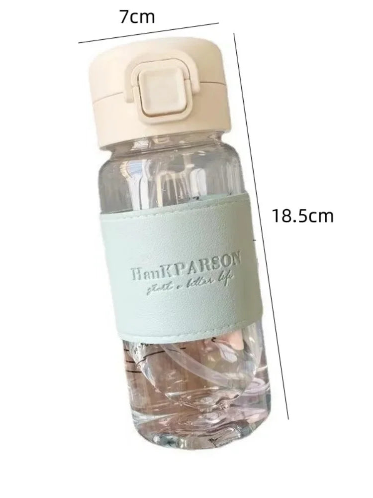 500ml Portable Water Bottle with Straw Creative Cute Leak-proof Plastic Drinking Bottle Milk Coffee Tea Juice Cup Drinkware.