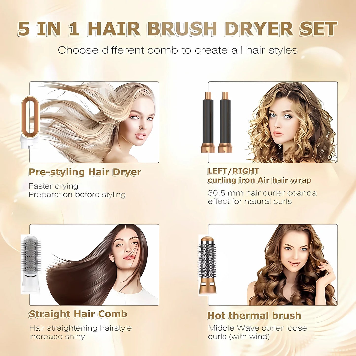 5 In 1 Electric Hair Brush Hair Dryer For Dyson Airwrap Automatic Curler Hair Straightener Hot Air Comb Hairdressing Appliance.