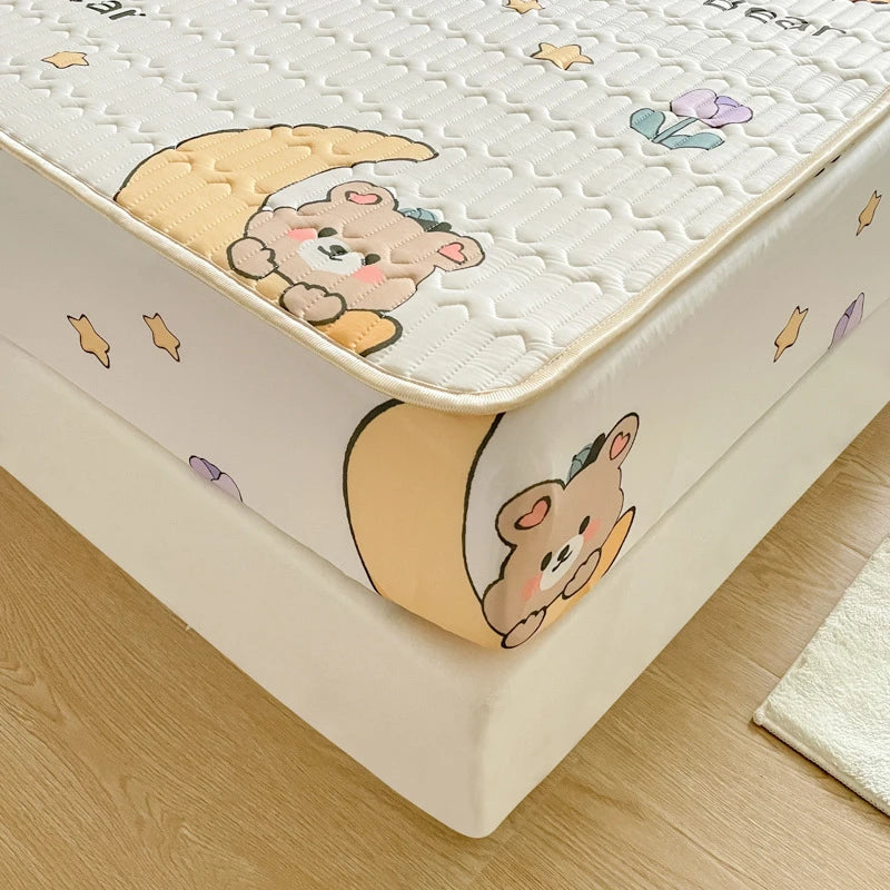 High Quilt Thicken Latex Cooling Mattress Cover Summer Cool Down Soft Bed Mat and Pillowcase Machine Washable Cold Feel Bed Pad.