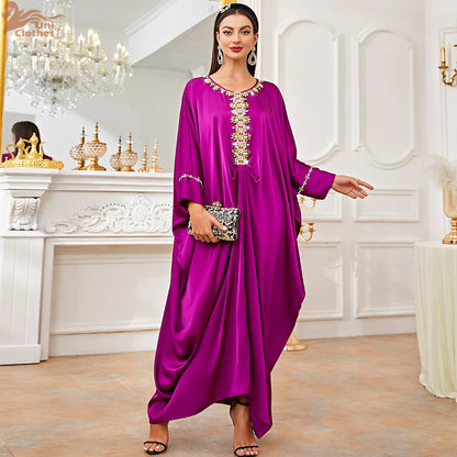 Uni Tassel Gradient Dubai Muslim Abaya For Woman O-Neck Elegant Casual Loose Moroccan Saudi Kebaya Fashion Party Dress 2024.