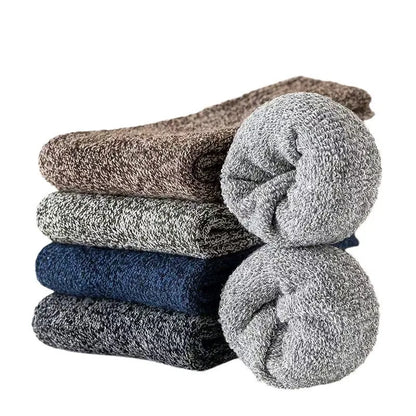 5 pairs of men's mid-calf thick winter fleece-lined thermal terry socks, blended cashmere solid color towel socks