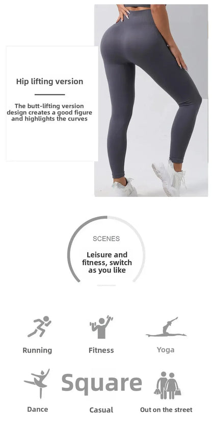 High Waist Nylon Seamless Knitted Yoga Wear Fitness Sportswear Quick Dry Breathable Butt Lifting Slimming Exercise Set.