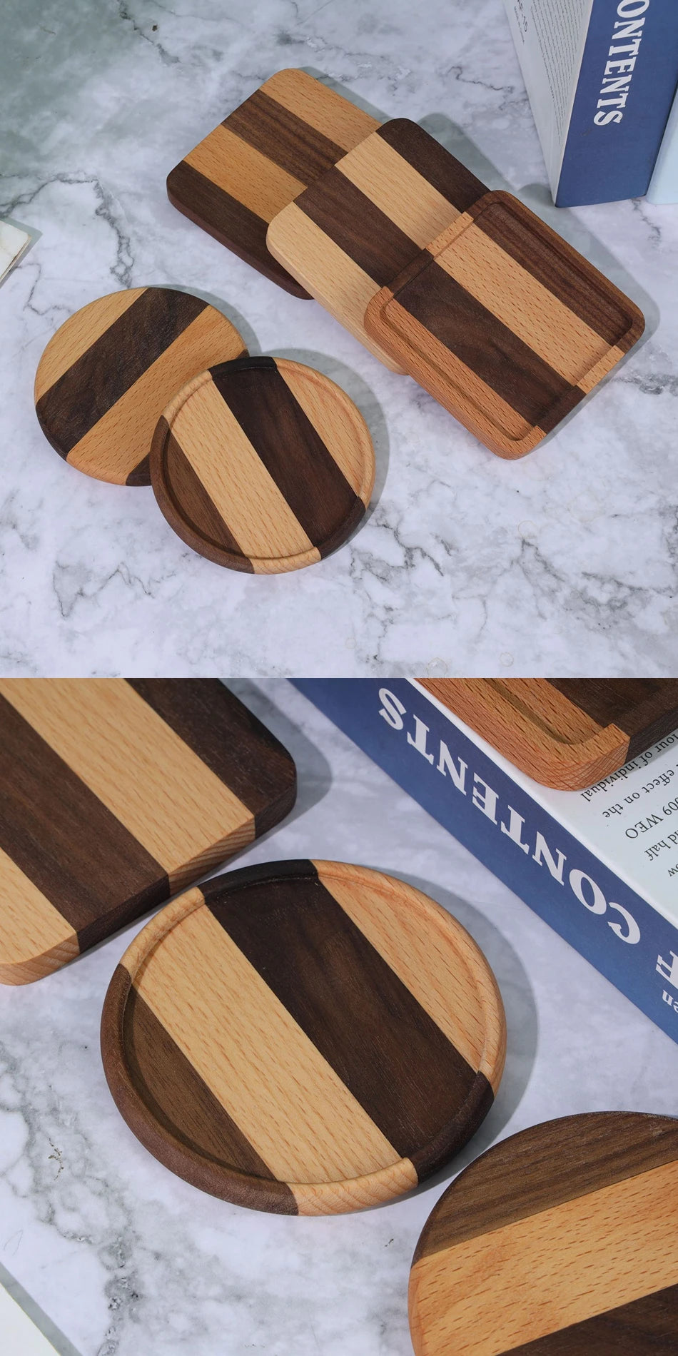 TIME OWNER Tea Coffee Cup Pad Placemats Decor Walnut Beech Wood Coasters Durable Heat Resistant Square Drink Mat Bowl Teapot.