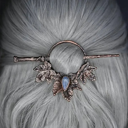 Vintage Moonstone Hair Sticks for Women Gothic Retro Carved Crow Skull Antler Hair Chopsticks Hairpins Viking Hair Accessories.