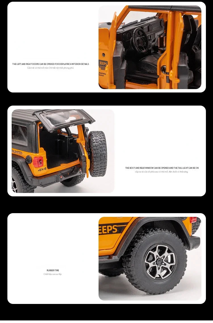 1:32 Jeep Wrangler Rubicon Off-road car Alloy Model Car Toy Diecasts Metal Casting Sound and Light Car Toys For Children Vehicle.