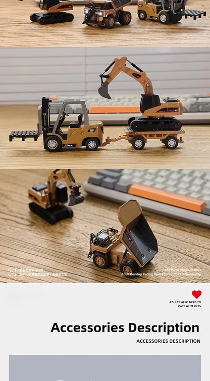 RC Car 1/64 Full Scale Mini RC Engineering Vehicle Desktop Electric Remote Control Excavator Dump Truck Forklift Model Toy Gift.