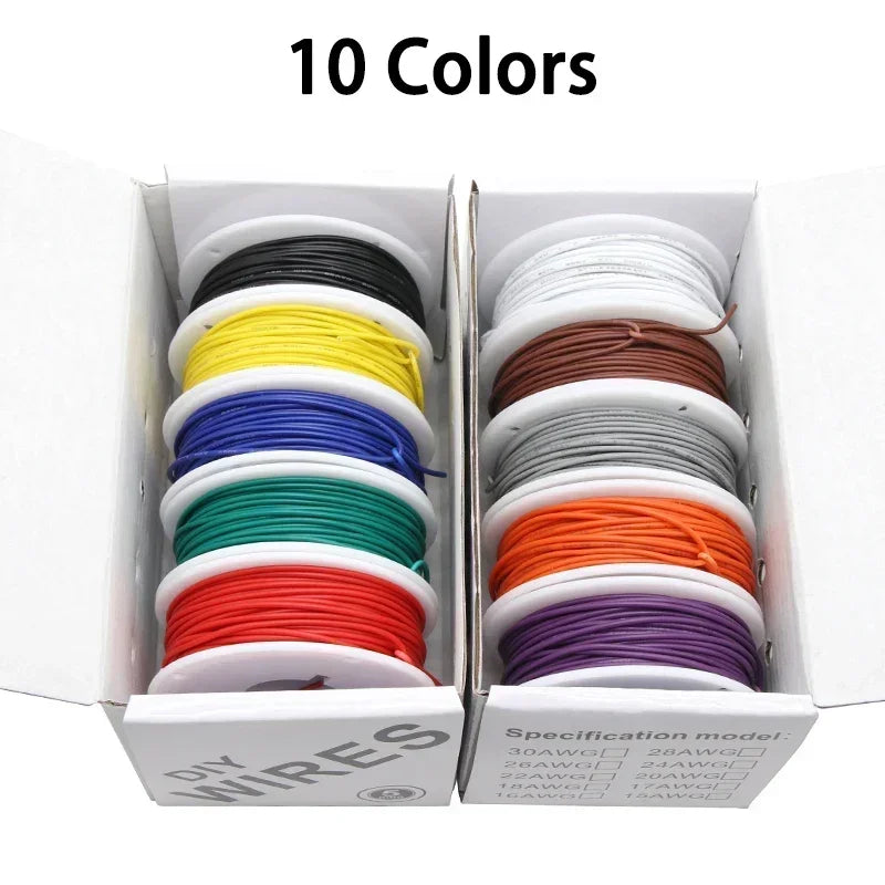 （5 Colors Mix Kit）UL1007 Wire PVC Insulation Tinned Copper Cable Stranded Electrical Line 30/28/26/24/22/20/18/16 AWG PCB Wire.