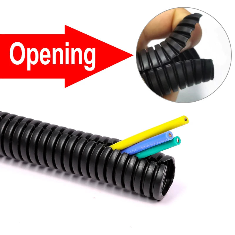 1/5/10M Black Wire Conduit Convoluted Tubing Wire Threading Plastic Sleeve Flexible Split Loom Wire Cover Cable Wrap Protector.