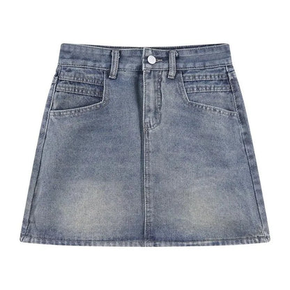 Summer New Womens Vintage Denim Skirts Korean Fashion High-Waisted Slim Mini Skirt Woman Elegant All-Match A- Line Bodycon Skirt.