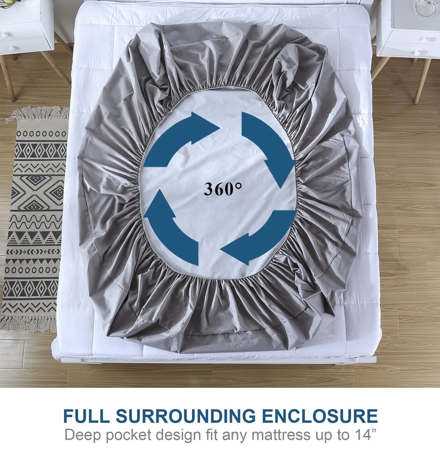 Solid Mattress Protector Waterproof Sheet Cover Black/Grey/Navy Blue Bed Mattress Pad Cover.