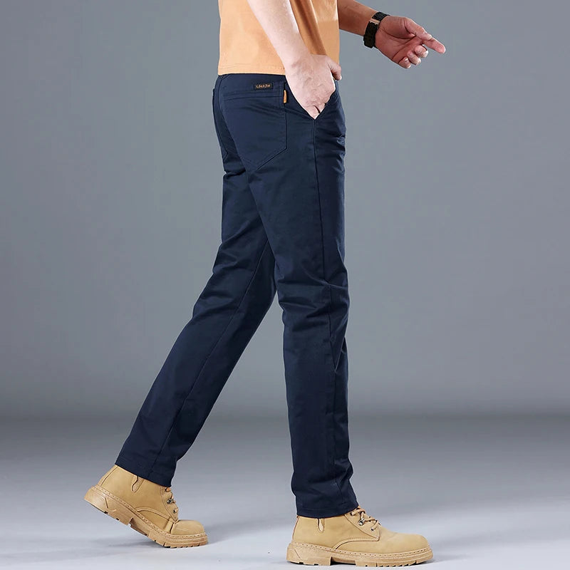Men's High Quality Pure Cotton Classic Solid Color Casual Pants Business Stretch Slim Straight Brand Trousers Male Autumn New