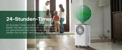 Dehumidifier 12 L/Day, Car Dehumidification, 24H Timer On/Off, Continuous Drainage, Room Dehumidifier, Suitable for Home/Basemen.