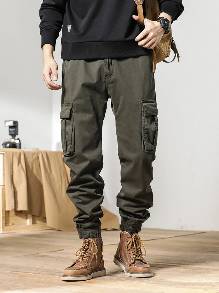 2024 New Winter Cargo Pants Men Multi-Pockets Drawstring Fleece Liner Thick Warm Overalls Joggers Casual Cotton Thermal Trousers.