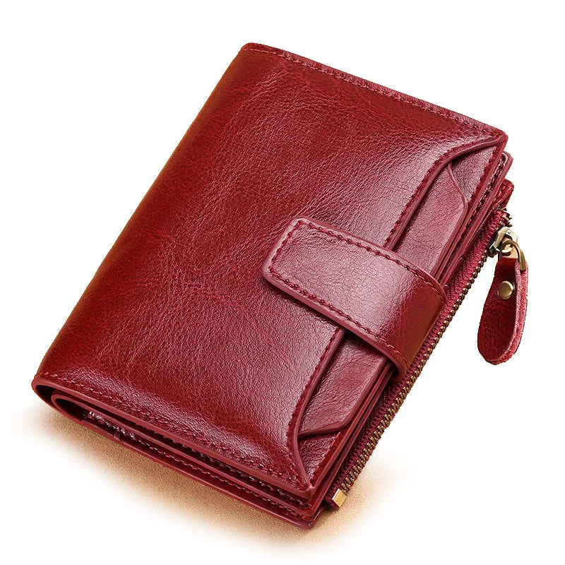 2024 New Short Women Wallets Genuine Leather Zipper Coin Pocket Women Purse Name Engraved Quality Card Holder Kpop Female Wallet