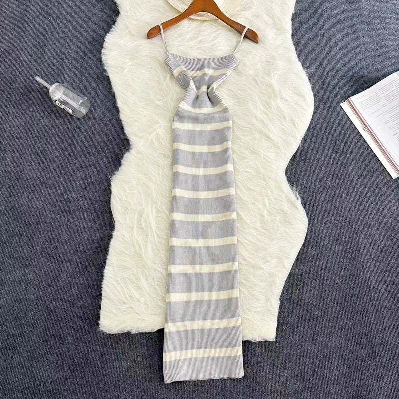 Sommer Streifen Elastische Bodycon Strap Kleid 2024 Sexy Strand Sommerkleid Frauen Beiläufige Dünne Bleistift Vestidos Maxi Langes Kleid.