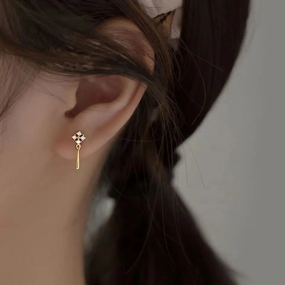 Korean Cute Ear Piercing Water Drop Earrings for Women Crystal Short Tassel Hypoallergenic Female Earrings Party Jewelry Brincos