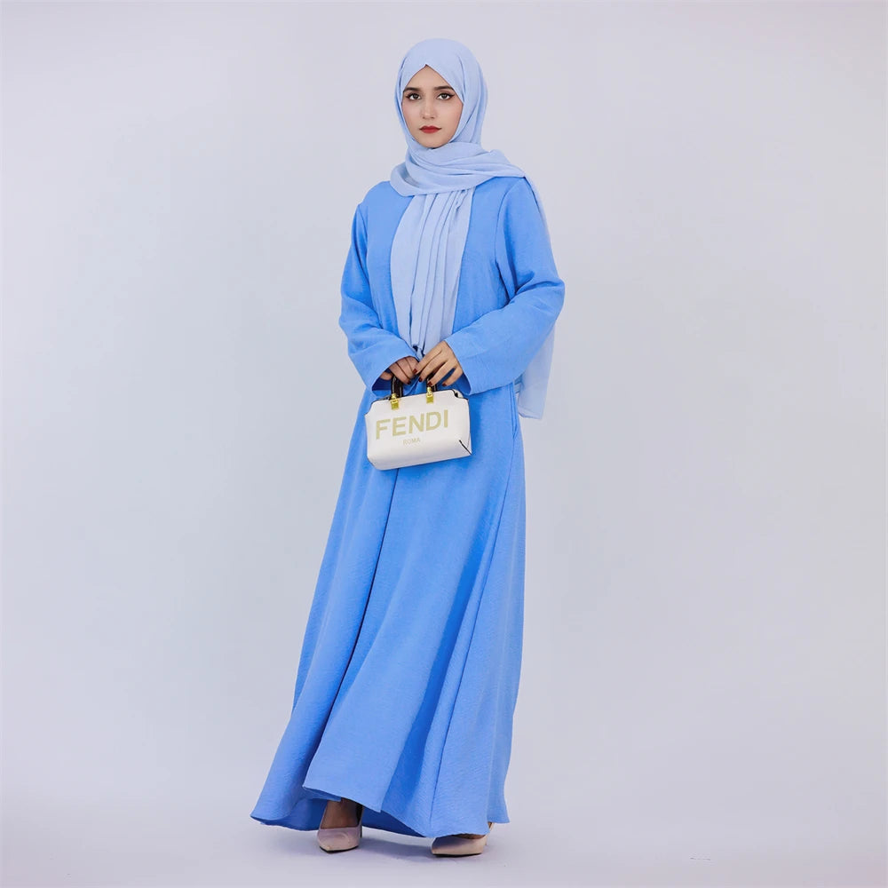 Ramadan Eid Solid Linen Dubai Abaya Turkey Islam Muslim Modest Dress Kaftan Prayer Clothes For Women Kebaya Robe Femme Musulmane
