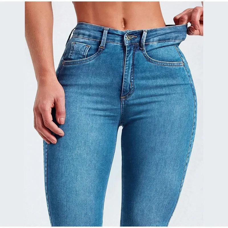 Street Slim Women's Blue Pencil Denim Pants Women Zipper Pockets Lady Jeans 2025 Autumn Lady Casual Street Trouser.
