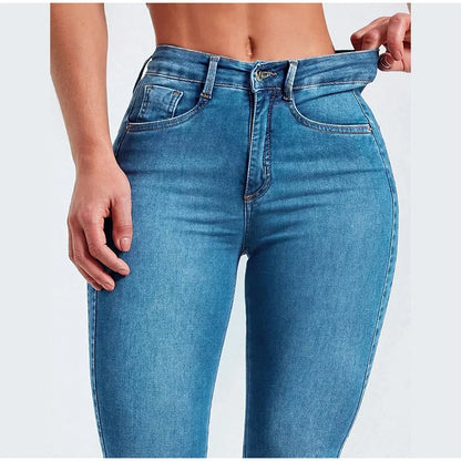 Street Slim Women's Blue Pencil Denim Pants Women Zipper Pockets Lady Jeans 2025 Autumn Lady Casual Street Trouser.