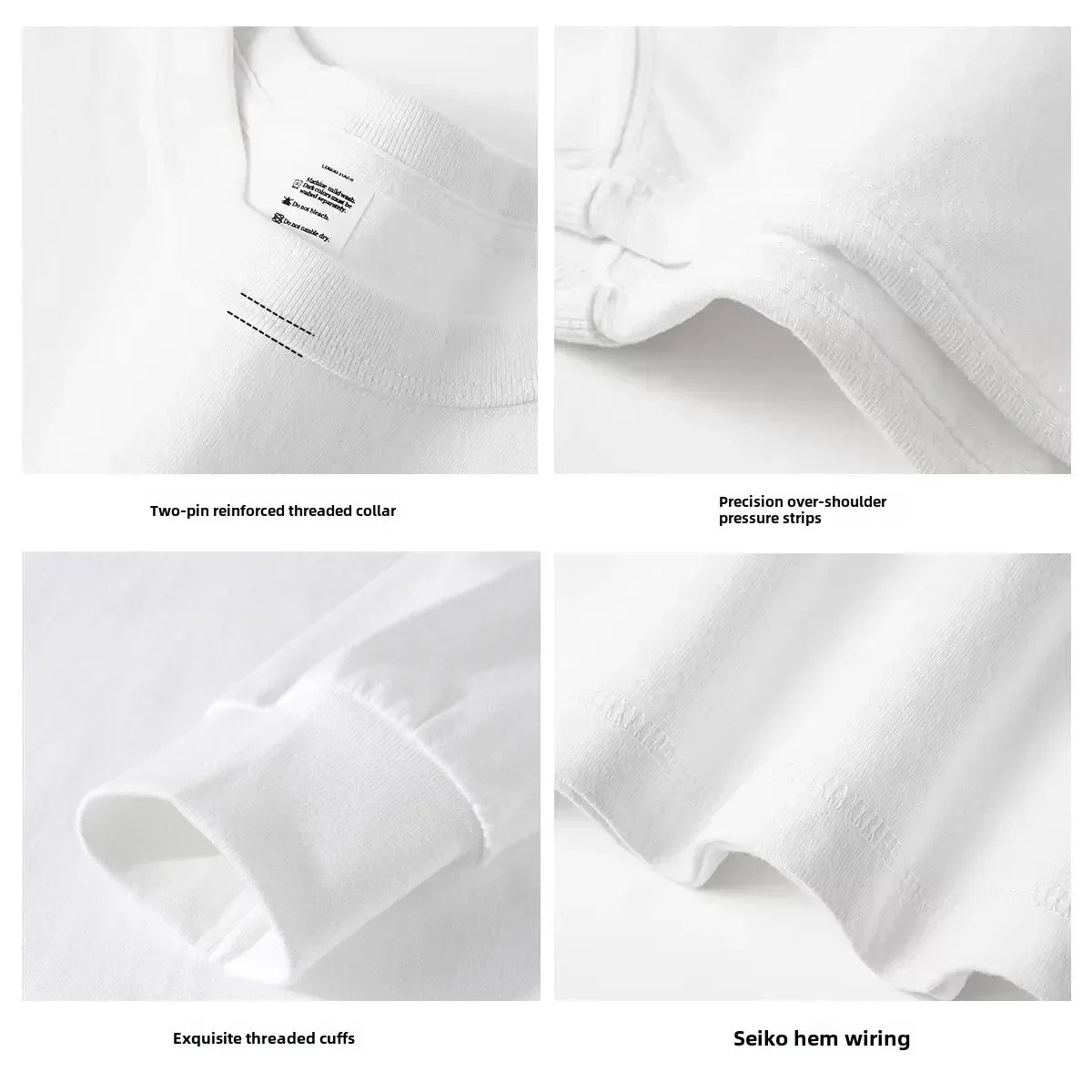 Spring Autumn 300g Heavy-duty Pure Cotton Long Sleeved  T-shirt FLoose White Top Thick Base Layer Underneath for Men and Women.