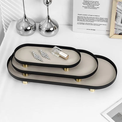 Wrought Iron Velvet Tray | Luxury Entryway Organizer w/ Leather Accent | Stackable Jewelry Display | Multi-Level Table Sculpture.