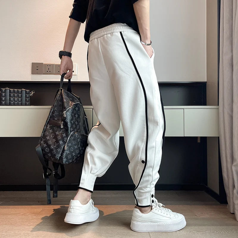 Spring Autumn Casual Joker Harlan Pants Sports Bundle Leg Waist Pants Streetwear Fashion Men Black White Grey Elastic Trousers.