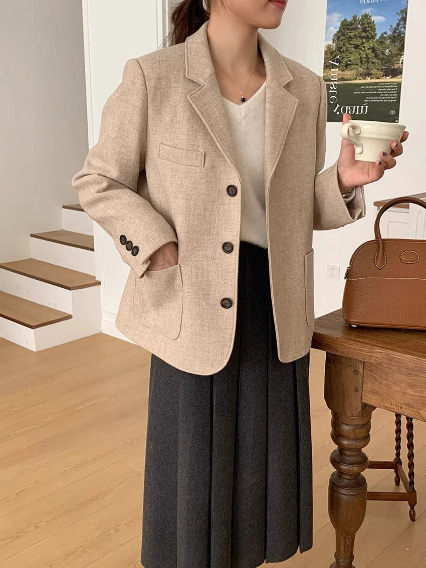 Thick Hepburn Style Woolen Pleated Skirt High Waist Slimming Casual Half Skirt Women Autumn Winter Unique Long Skirt