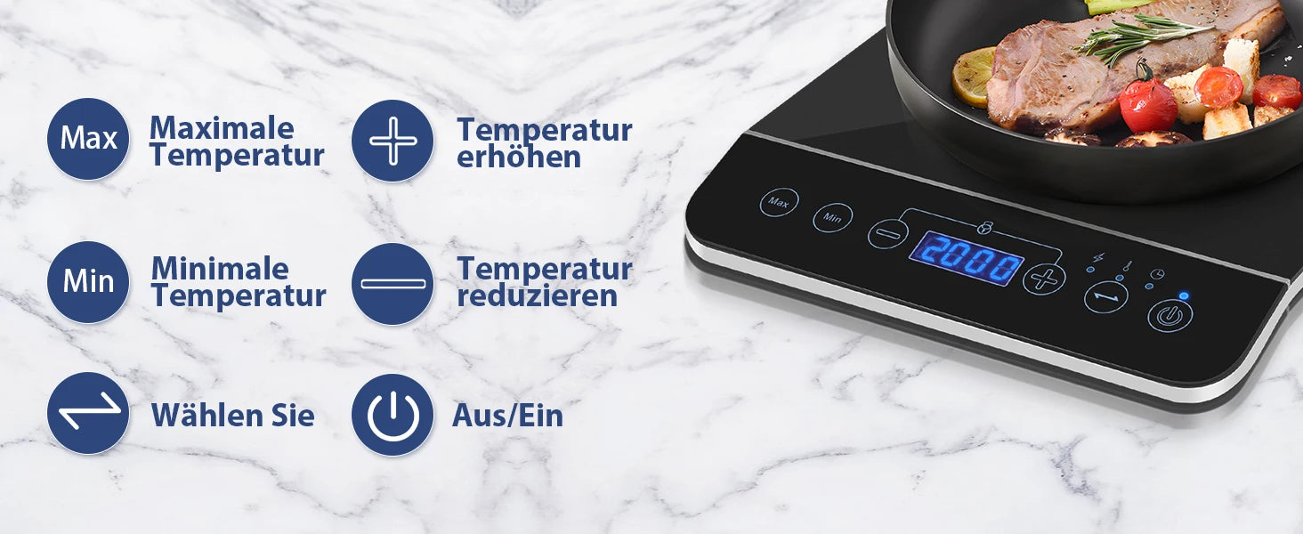 Aigostar BlueFire - portable induction hob with touch panel. Electric induction hob Up to 240℃ and 2000W.