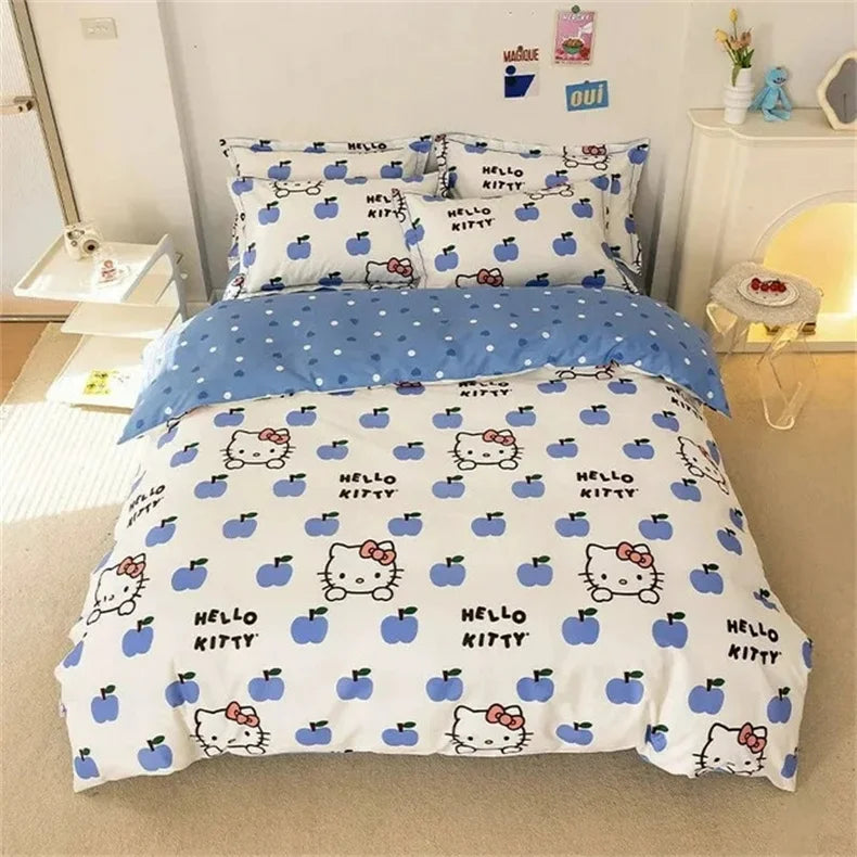 Hello Kitty Duvet Cover Bedding Set Duvet Cover with Pillowcase Single King Queen Twin Size Home Textile Children Bedroom Decor.