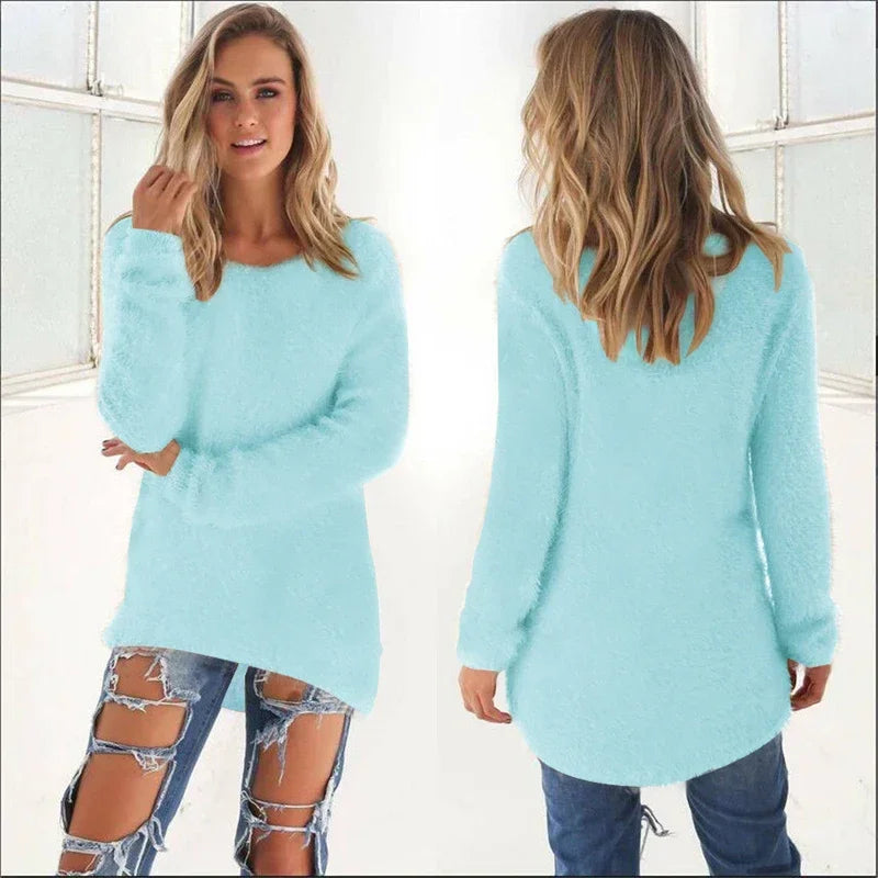 Frauen warmen Pullover einfarbig o Hals lose Baumwolle gestrickt Pullover langen Pullover lässig übergroße Bluse Damen Hipster Kleidung