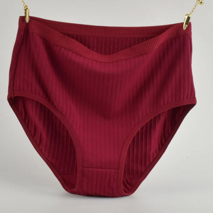 1pc Women's Cotton High Waist Panties – Vertical Stripe Plus Size Underwear Breathable Solid Lingerie Shorts Simple Lady Briefs.