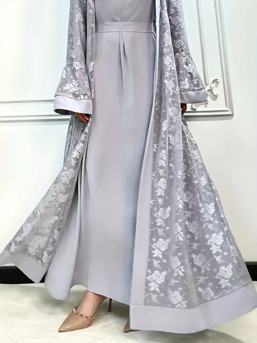 Ramadan Eid Prayer Lace Abaya 2 Piece Set Inner Dress Women Flare Sleeve Long Abayas Kaftan Djellaba Dubai Party Vestidos 2024.