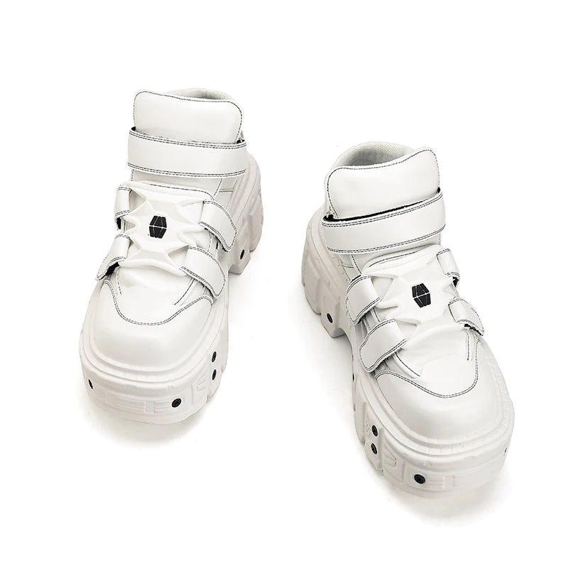 Gothic Ankle Rock Boots 2025 New Punk Style Women Shoes Lace-up White Platform Shoes Woman Metal Decor Woman Sneakers.
