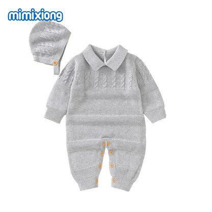 White Baby Girl Rompers Clothes Winter Long Sleeve Knitted Newborn Infant Boy Jumpsuits Hats Outfits Sets 0-18m Toddler Playsuit