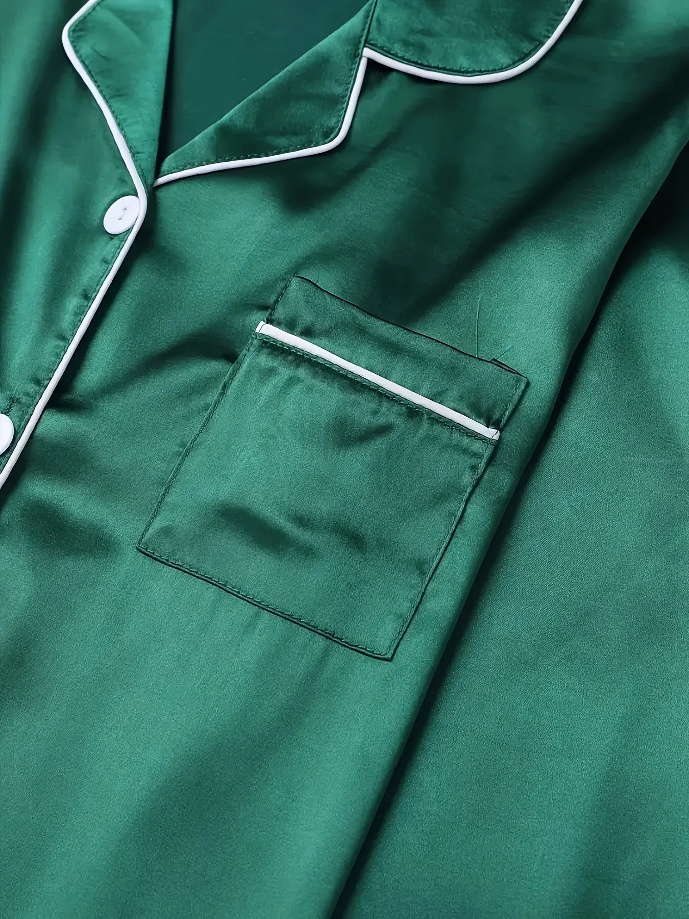 Solides Pyjama-Set mit langen Ärmeln, Knopfleiste, Revers, Oberteil und Hose, Pyjama-Set, Damen-Nachtwäsche und Loungewear