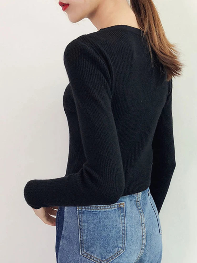 2025 Fashion Hollow Out Women Sweaters Autumn Winter Tops Slim Women Pullover Knitted Sweater Basic Solid Jumper Soft Warm Pull