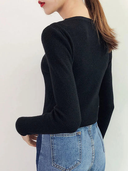 2025 Fashion Hollow Out Women Sweaters Autumn Winter Tops Slim Women Pullover Knitted Sweater Basic Solid Jumper Soft Warm Pull