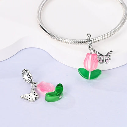 Flowers Series 925 Sterling Silver Sunflowers Tulip Carnation Charms Fit Original Bracelet  For Women Jewelry Making