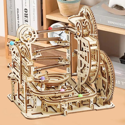 3d Wooden Puzzle Marble Runs Mechanical Puzzles Self Assembly Toy STEAM Educational Toys Model Building Kits for Kids Adult Gift.