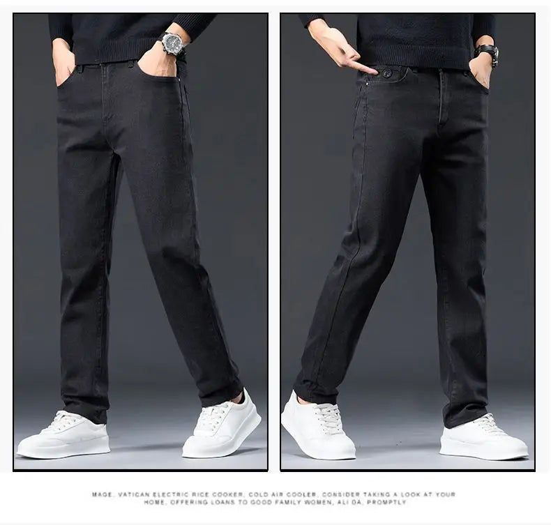 Male Brand Jeans Clothing Light Luxury Stretch Looes Fit Pants Comfortable Soft Business Fashion Straight Casual Denim Trousers.