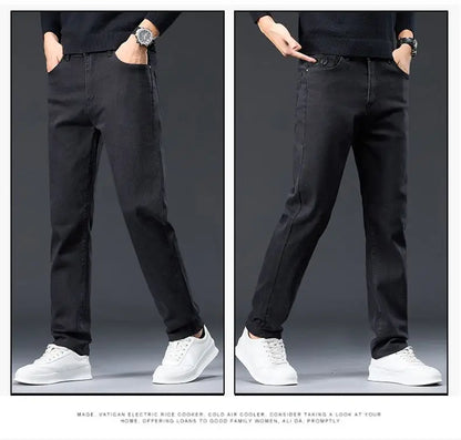 Male Brand Jeans Clothing Light Luxury Stretch Looes Fit Pants Comfortable Soft Business Fashion Straight Casual Denim Trousers.