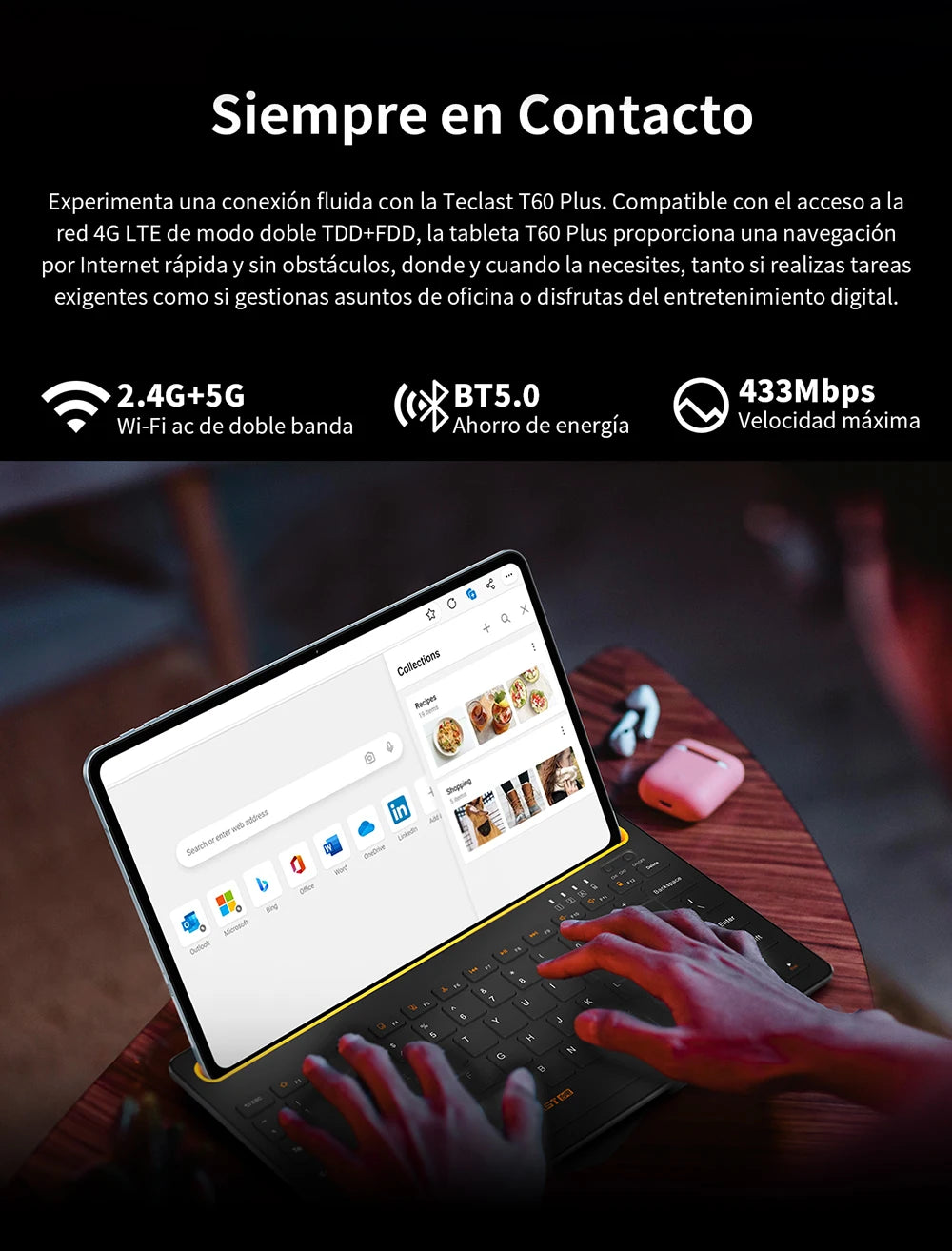 【New】Teclast T60 Plus 12 Inch Tddi 90Hz 2K Screen 2000X1200 Android 14 Widevine L1 Mtk Helio G88 (6Gb Ram+10Gb Expansion)16Gb/128Gb 8000Mah Battery 4g Lte Dual Sim Tf up to 1Tb
