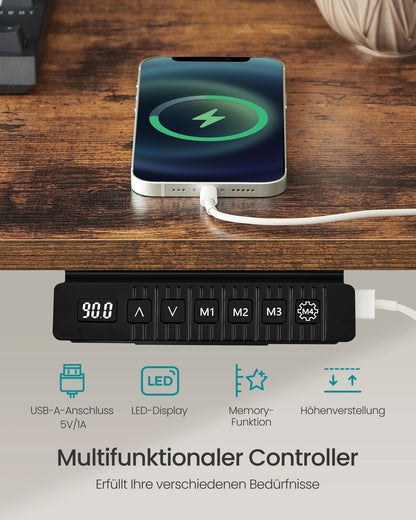 SONGMICS Höhenverstellbarer Schreibtisch elektrisch, 70 x 160 x (72-120) cm, stufenlos verstellbar, gespleißte Platte