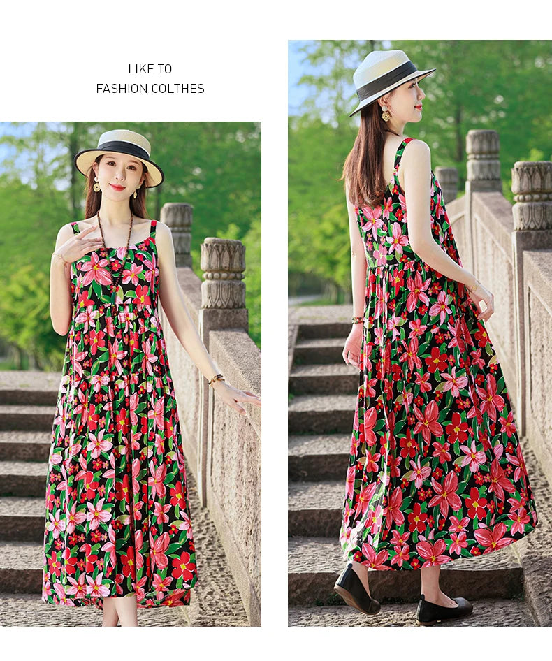 Neue Mode Lässig 2025, Sommer Elegante Kleider Für Frauen Oansatz Druck Vintage Ärmelloses Kleid Lose Frauen Kleidung