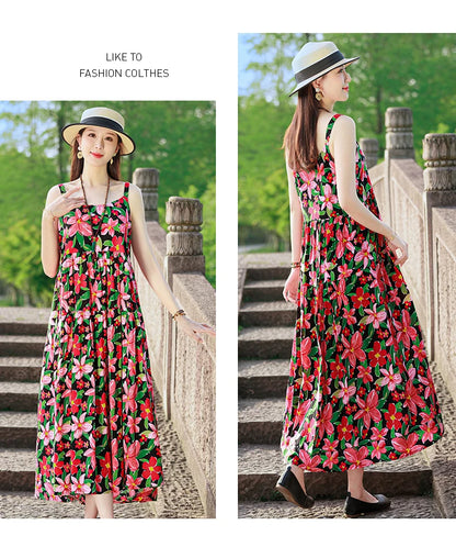 Neue Mode Lässig 2025, Sommer Elegante Kleider Für Frauen Oansatz Druck Vintage Ärmelloses Kleid Lose Frauen Kleidung