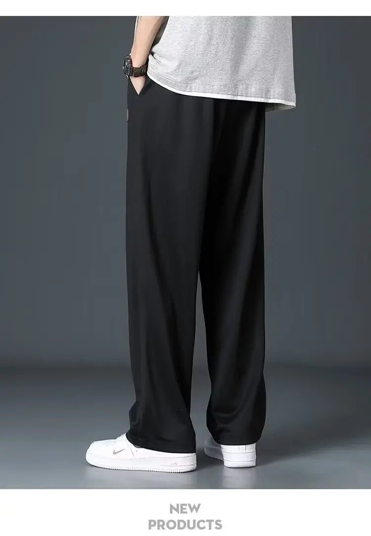 Casual long pants for boys, ice silk quick drying pants for spring and summer, thin, trendy brand straight tube, loose, hanging.